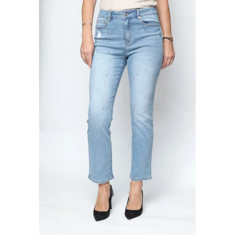 Kori - Lichtblauwe jeans met strass | Bianco