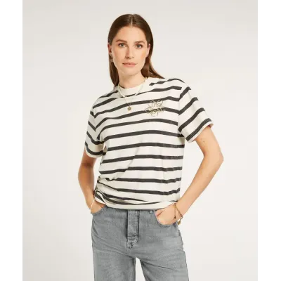 ROXY STRIPEY oversized T-shirt - light ecru dark ash