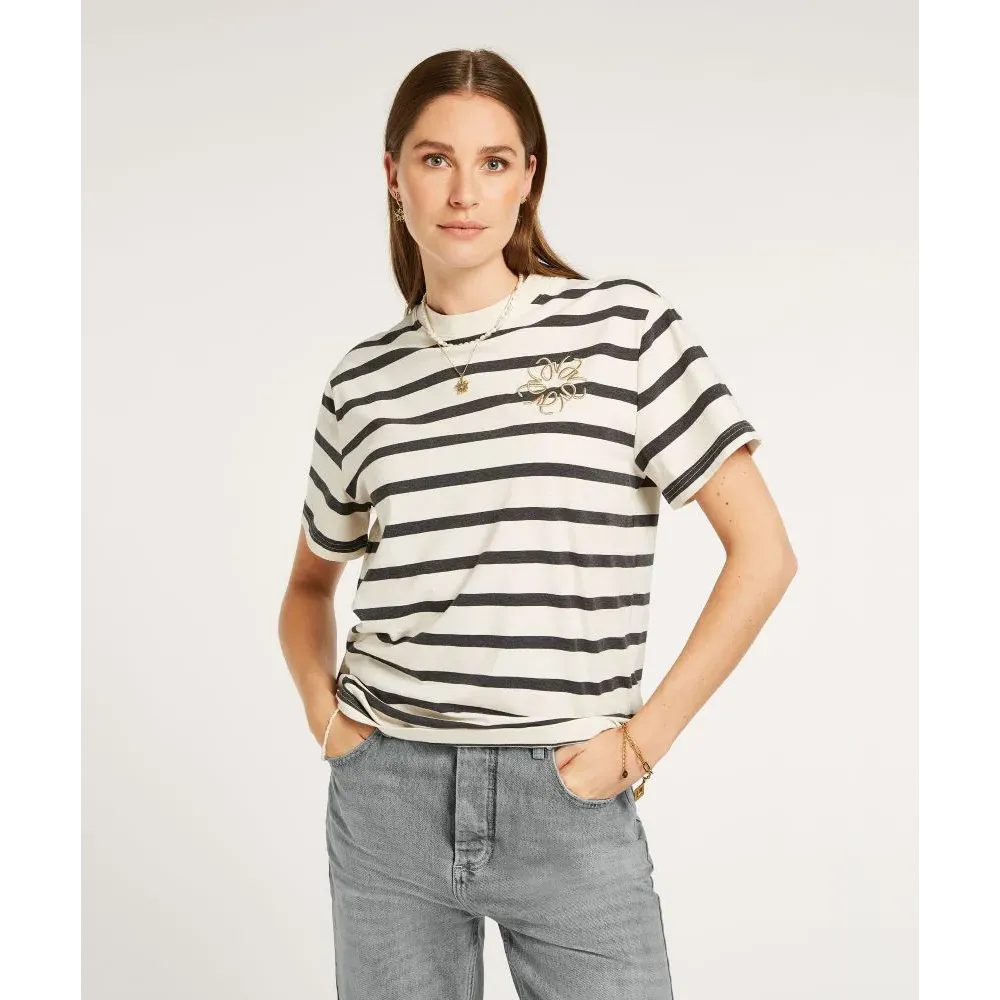 ROXY STRIPEY oversized T-shirt - light ecru dark ash