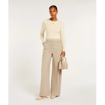 NINA high rise wide leg broek met krijtstreep - warm grey