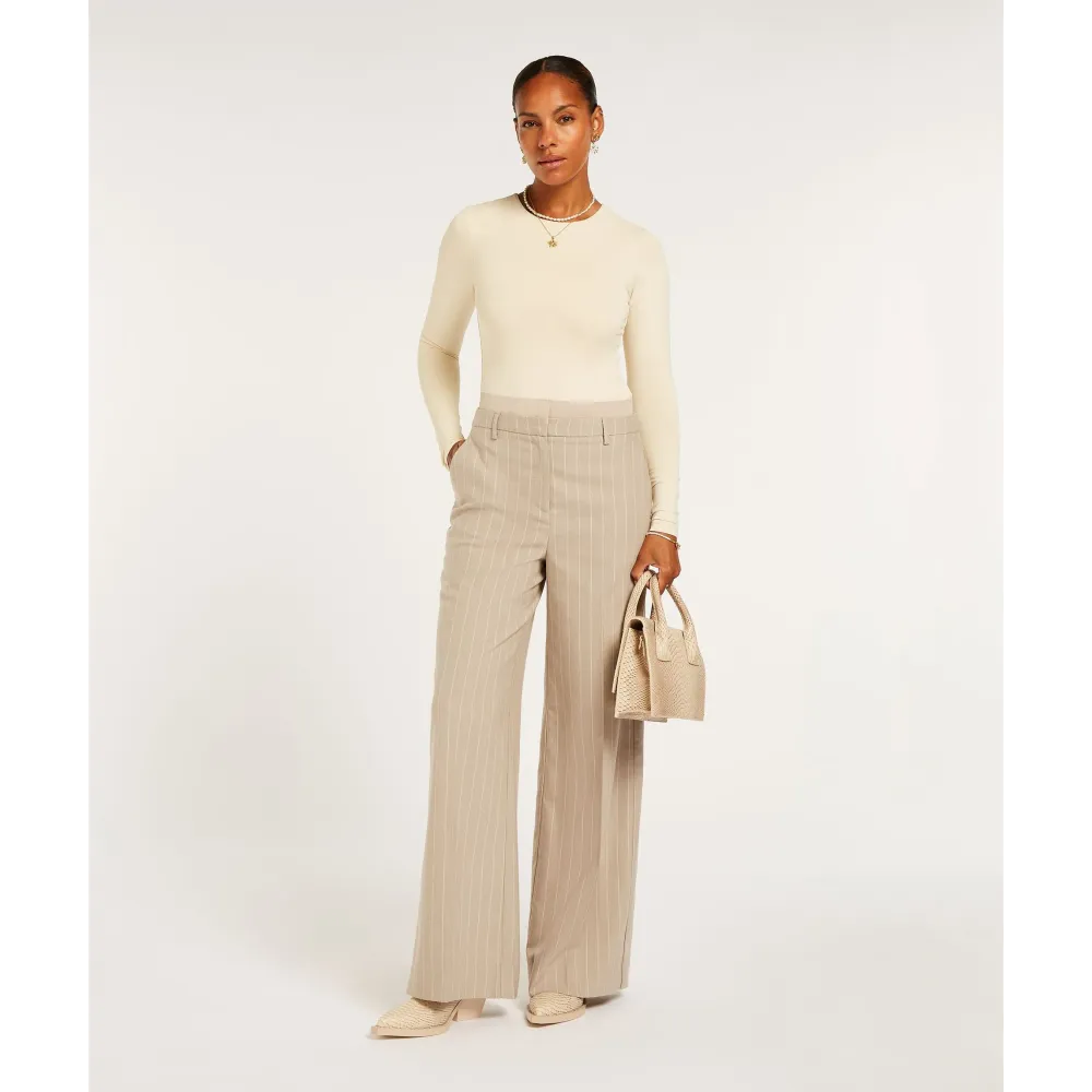 NINA high rise wide leg broek met krijtstreep - warm grey