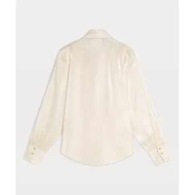 AMARA regular fit blouse van shiny organza - ecru