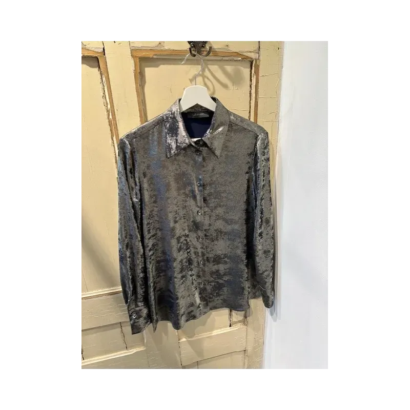 Diepblauwe glansblouse met champagne accenten | Elena Mirò