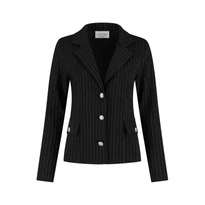 Blazer Kort Pinstripe Zwart - Glitter Krijtstreep | Helena Hart