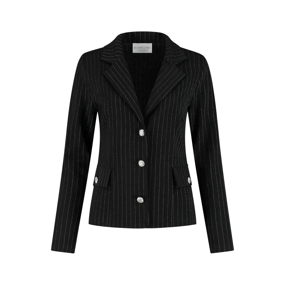 Blazer Kort Pinstripe Zwart - Glitter Krijtstreep | Helena Hart