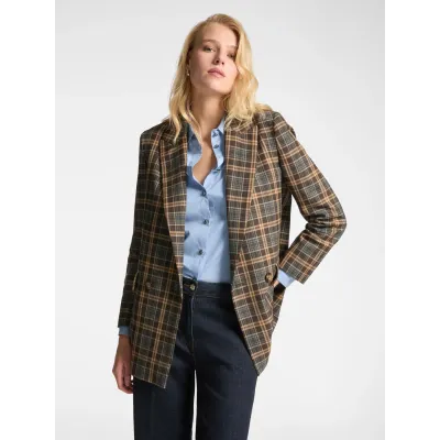 Geruite double-breasted blazer in herfstkleuren | Stijlvol & comfortabel