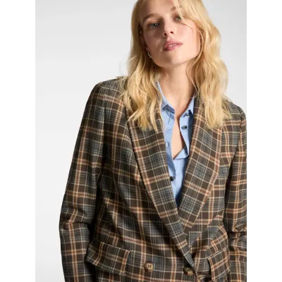 Geruite double-breasted blazer in herfstkleuren | Stijlvol & comfortabel