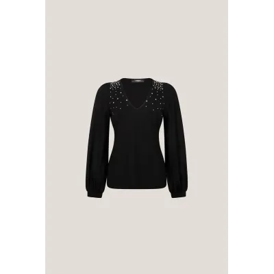 Paula Top in Zwart - Met Strass Details | JANSEN Amsterdam