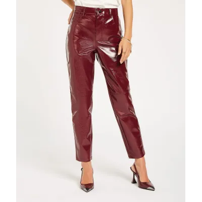 BO High Rise Girlfriend Broek in Lak Look - Berry Red | Josh V