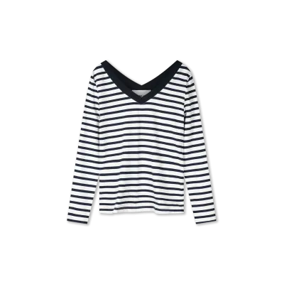 7650 - TOP V-NECK STRIPE - MARINE/WIT