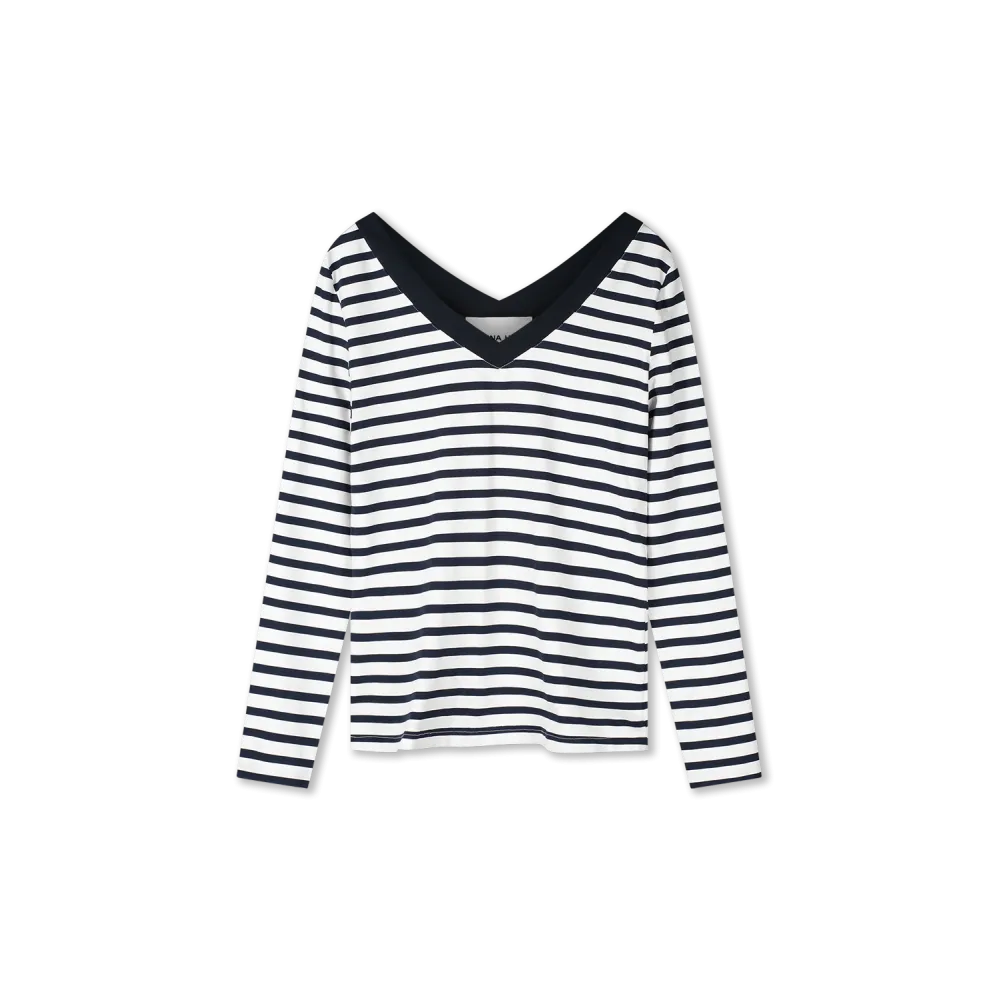 7650 - TOP V-NECK STRIPE - MARINE/WIT