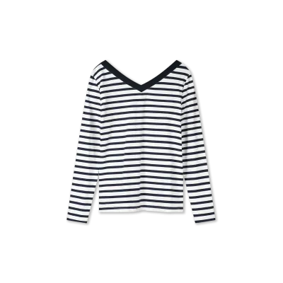 7650 - TOP V-NECK STRIPE - MARINE/WIT