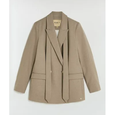 ISE straight fit blazer met strap - mink melange