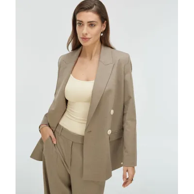 ISE straight fit blazer met strap - mink melange