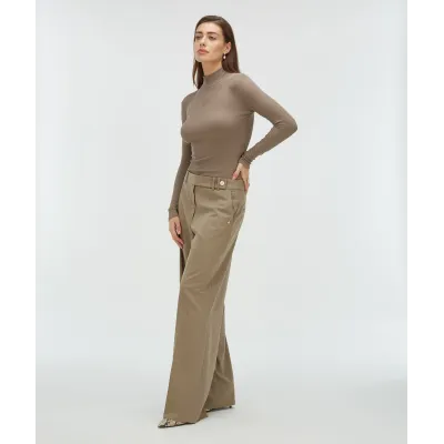 KYRIE wide leg pantalon - mink melange