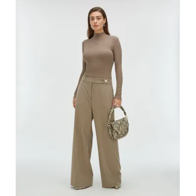 KYRIE wide leg pantalon - mink melange