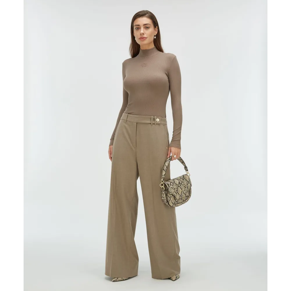 KYRIE wide leg pantalon - mink melange