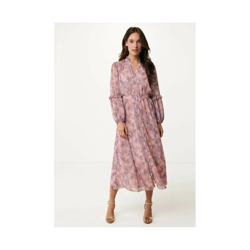 Jurk Ruffle Allover Print Roze