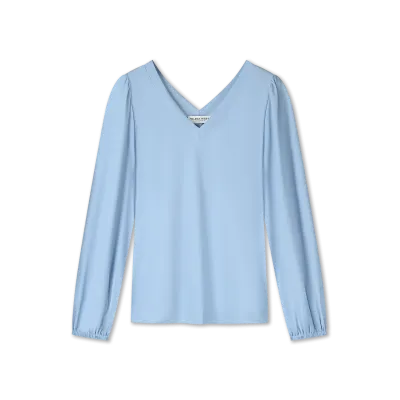 TOP V-NECK TRANSFER - LICHT BLAUW