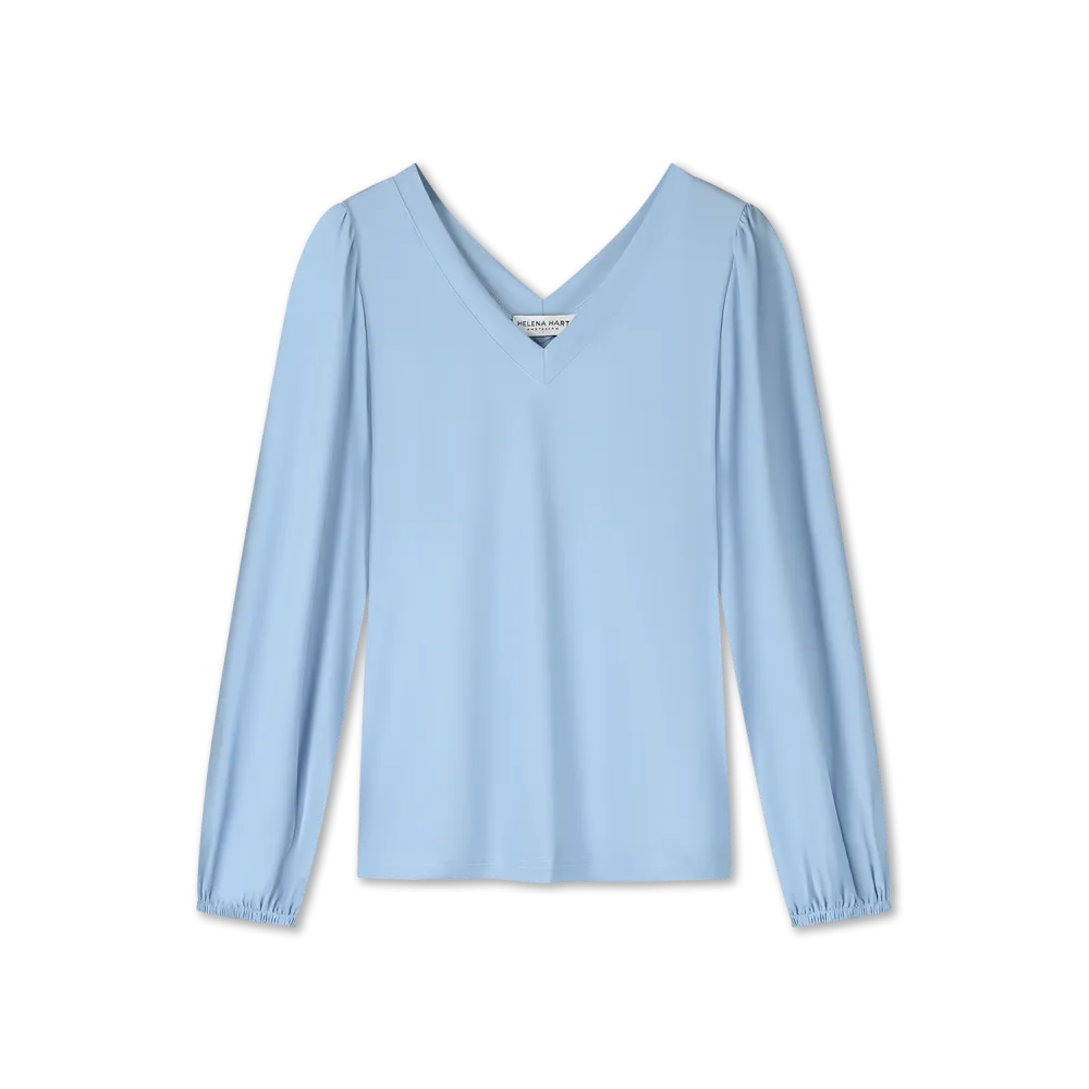 TOP V-NECK TRANSFER - LICHT BLAUW