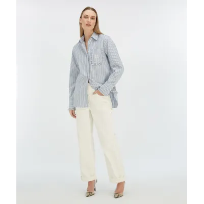 JENNIE regular fit blouse met strepen en ruches - bright blue off white