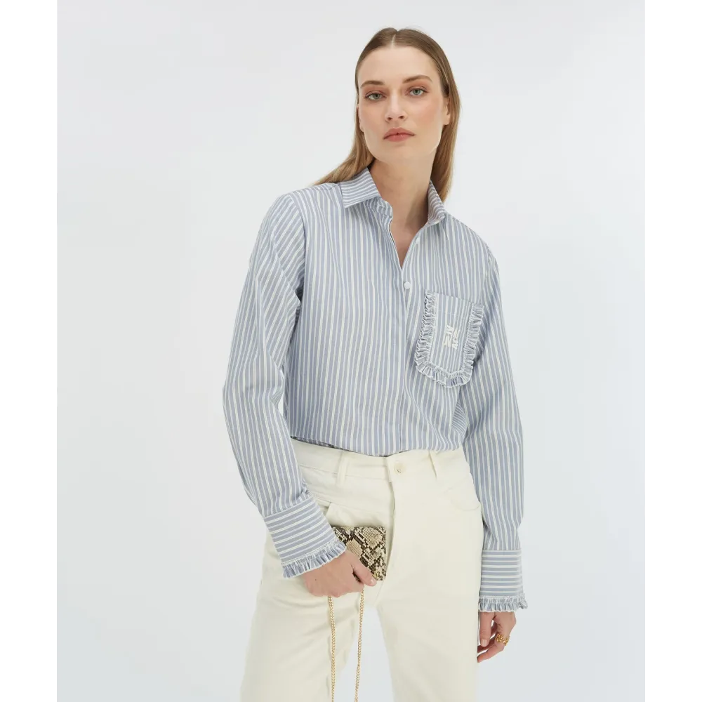 JENNIE regular fit blouse met strepen en ruches - bright blue off white