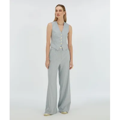 NINA high rise wide leg pantalon met krijtstreep - sky blue