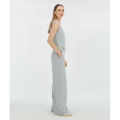 NINA high rise wide leg pantalon met krijtstreep - sky blue