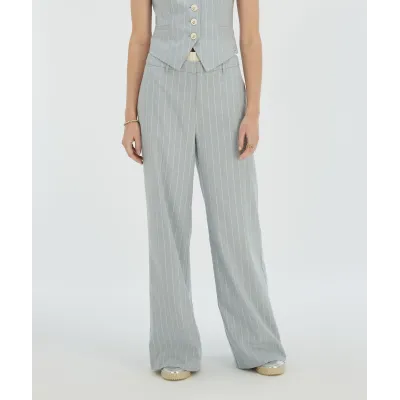 NINA high rise wide leg pantalon met krijtstreep - sky blue