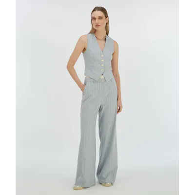 NINA high rise wide leg pantalon met krijtstreep - sky blue