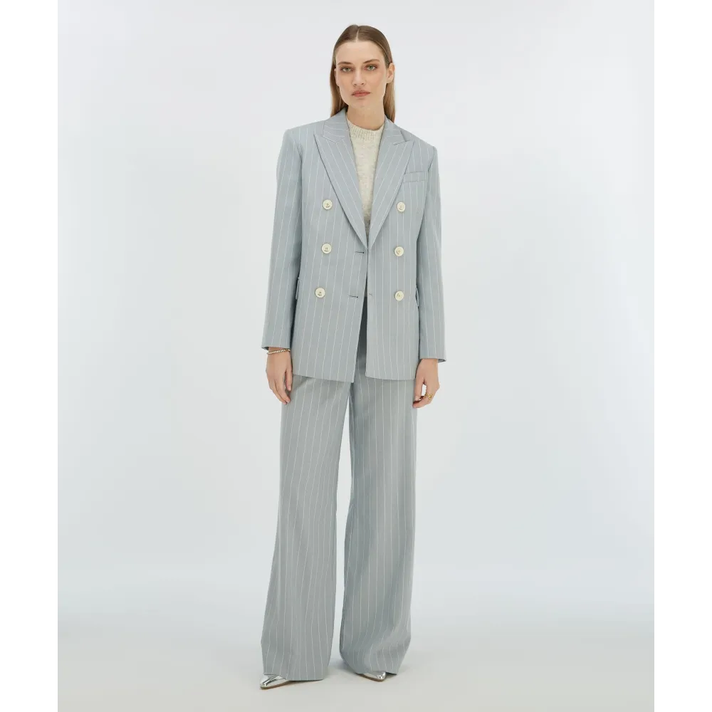 NINA high rise wide leg pantalon met krijtstreep - sky blue
