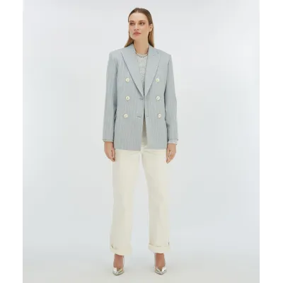 PLEUN regular fit blazer met krijtstreep - sky blue