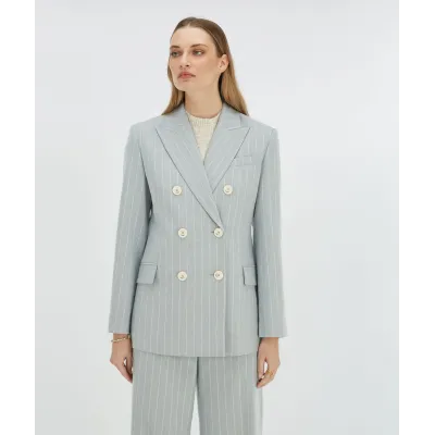 PLEUN regular fit blazer met krijtstreep - sky blue