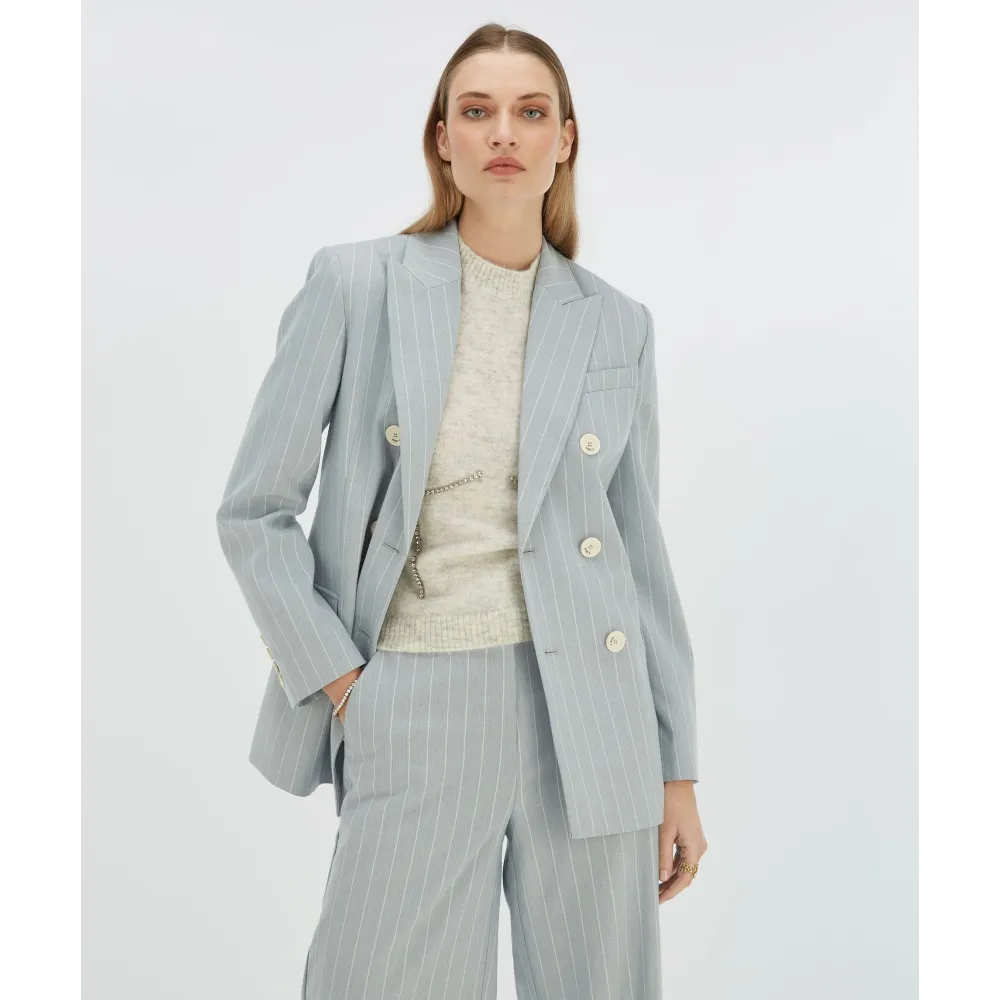 PLEUN regular fit blazer met krijtstreep - sky blue