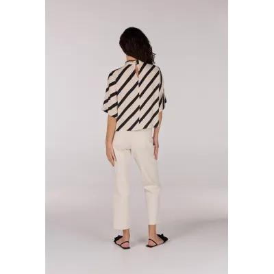 TEDDIE BLOUSE - ZAND/ZWART