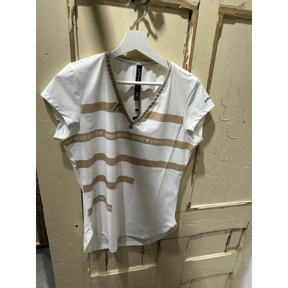 TOP V STRIPE OFF-WHITE/GOLD Z25/916/01/111