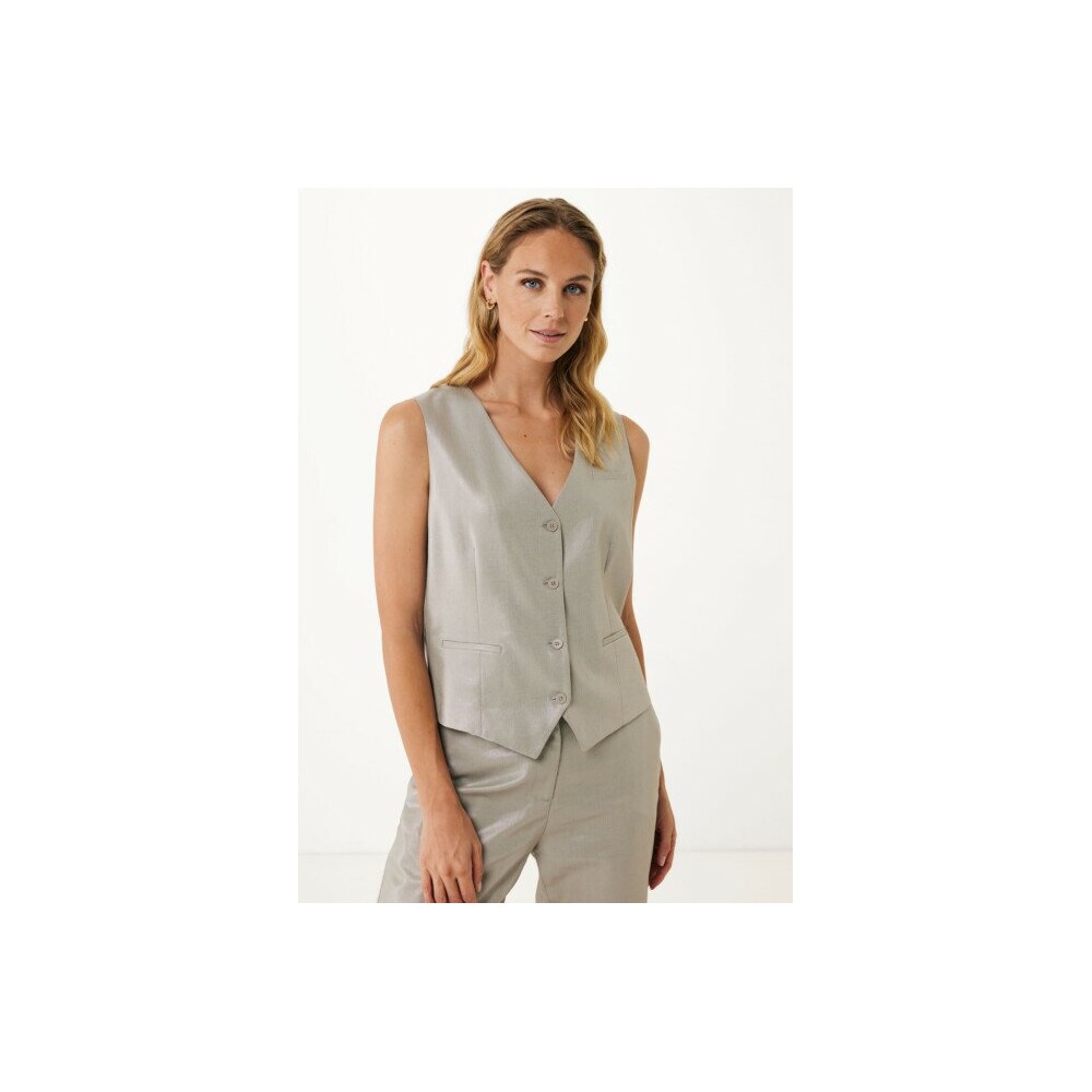 Gilet Linnen met Coating Zand