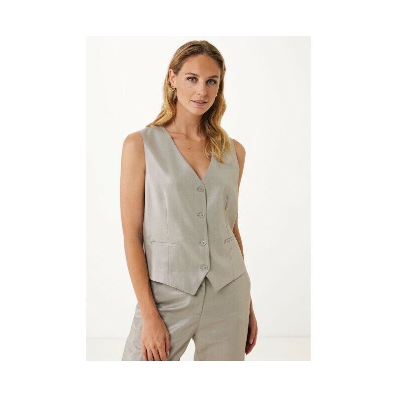 Gilet Linnen met Coating Zand