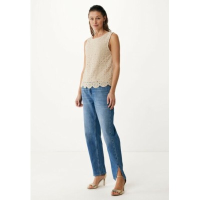 Top Mouwloos Crochet Cremewit
