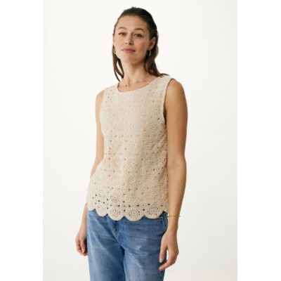 Top Mouwloos Crochet Cremewit
