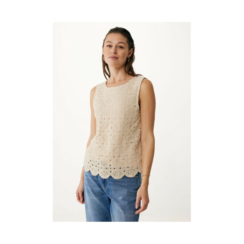 Top Mouwloos Crochet Cremewit