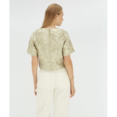 KILIANA cropped top met metallic details - stone silver