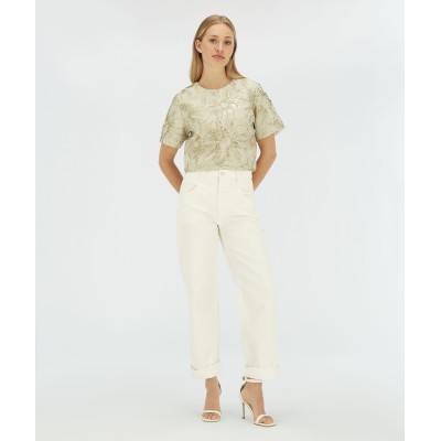KILIANA cropped top met metallic details - stone silver