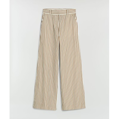 ODESSA mid rise wide leg broek met strepen - chocolate brown