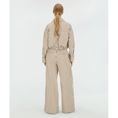 ODESSA mid rise wide leg broek met strepen - chocolate brown