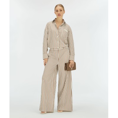 ODESSA mid rise wide leg broek met strepen - chocolate brown