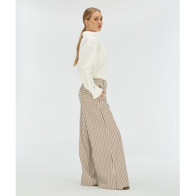 ODESSA mid rise wide leg broek met strepen - chocolate brown