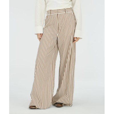 ODESSA mid rise wide leg broek met strepen - chocolate brown