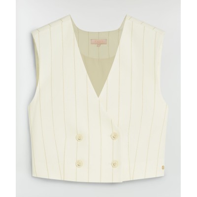 LEVA cropped gilet met lurex - light ecru