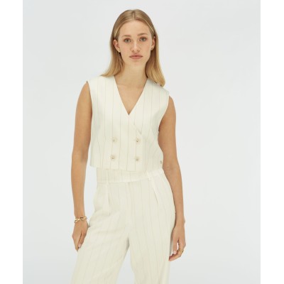 LEVA cropped gilet met lurex - light ecru